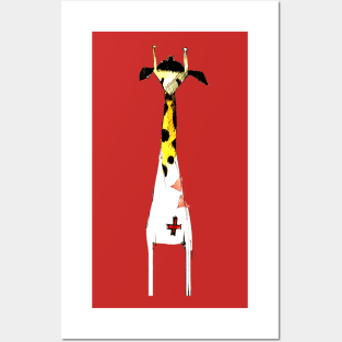 Giraffe red cross Posters and Art